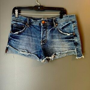 Free People Denim Jean Shorts. Size 27. Festival shirt frayed distressed ripped.